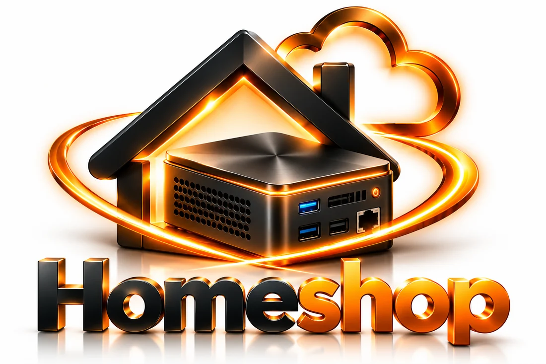 Homeshop – Microserver mit Haus- und Cloud-Logo